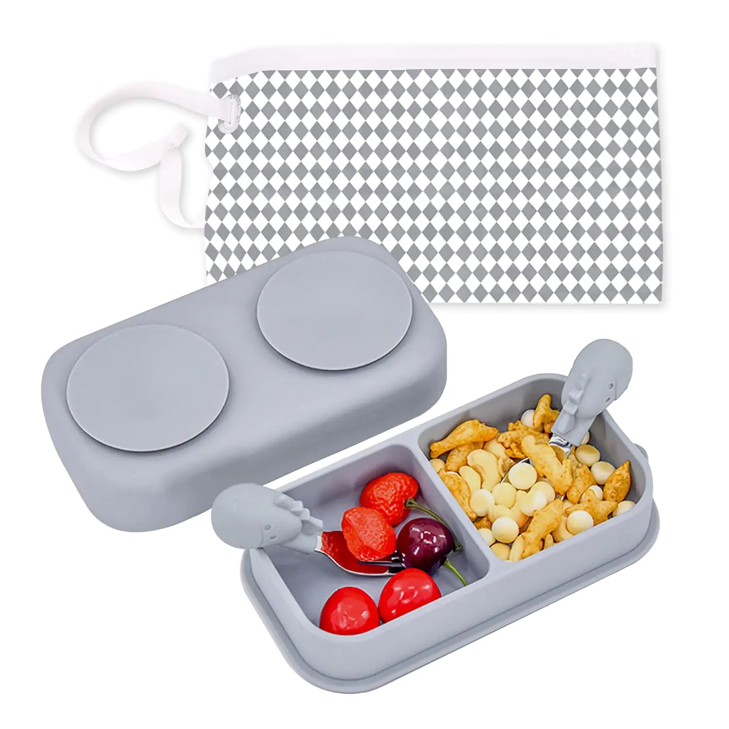 Silicone Suction Baby Plate Set with Stainless Steel Utensils & Travel Case