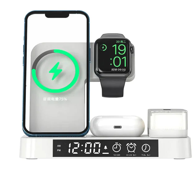 All-in-One Wireless Charging Station with Alarm Clock & Night Light