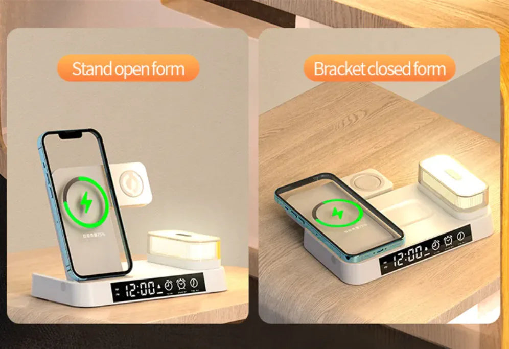 All-in-One Wireless Charging Station with Alarm Clock & Night Light